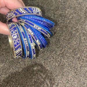 India Boutique Royal Blue and Gold Bangle Set